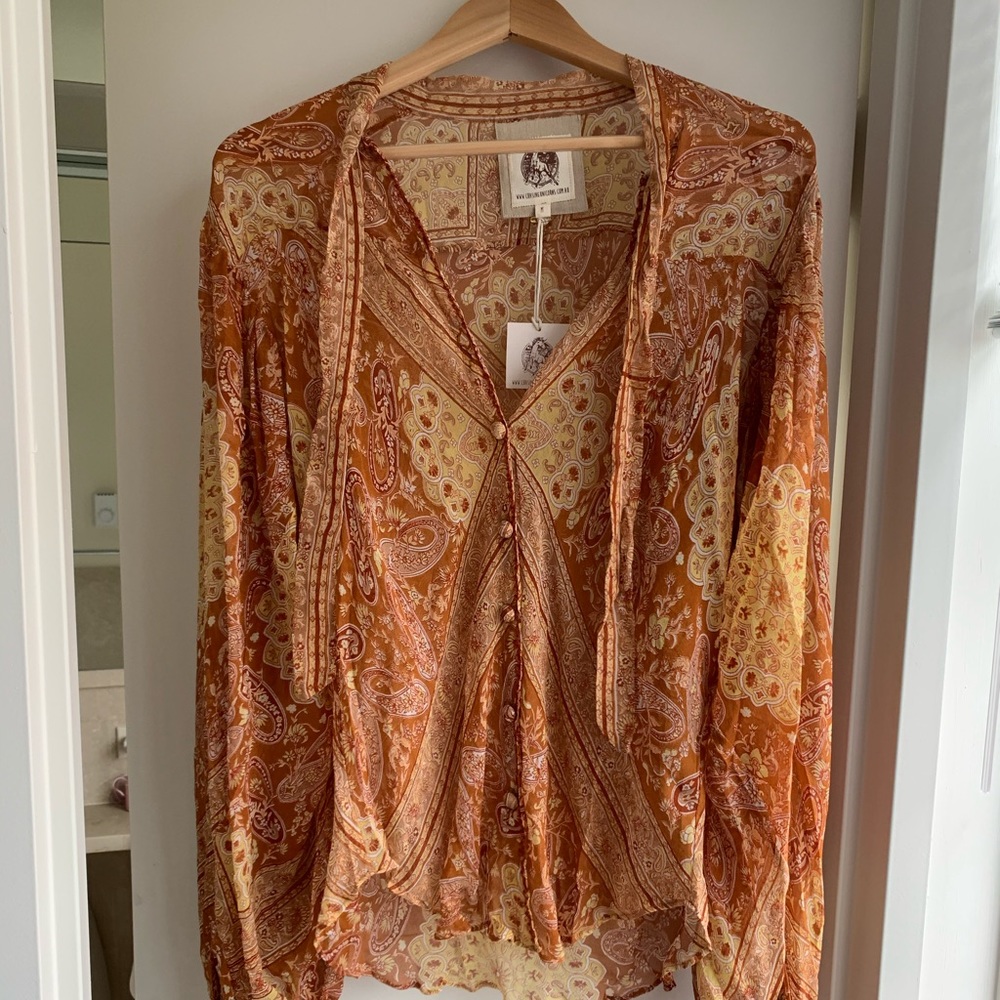 Chasing Unicorns  Till the Morning Orange Paisley Blouse M